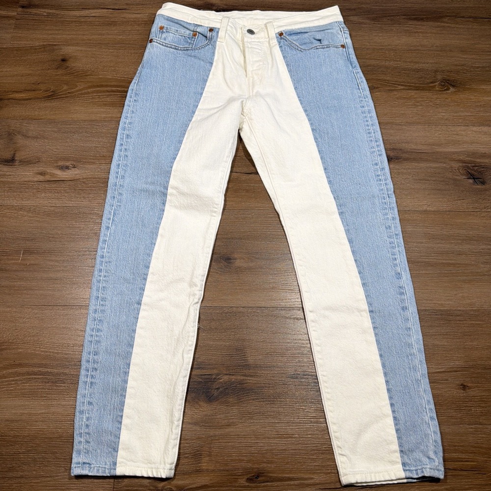 Levis 501 T Women's 27 x 26 Two-Tone Spliced Tapered Jeans Button Fly Y2K White